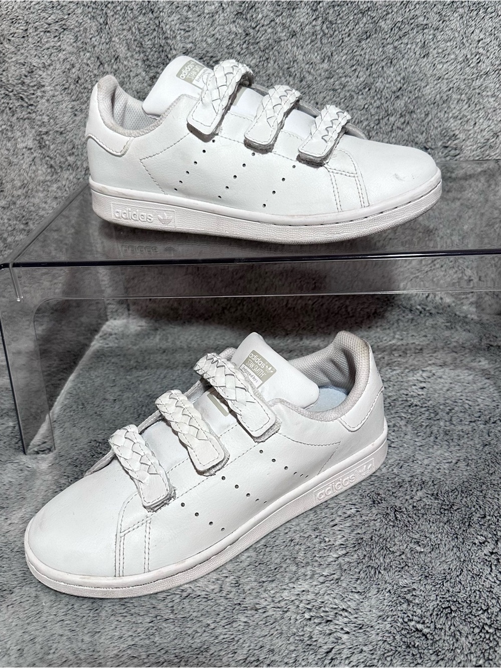 adidas Kids White Velcro Braided Strap Sneakers